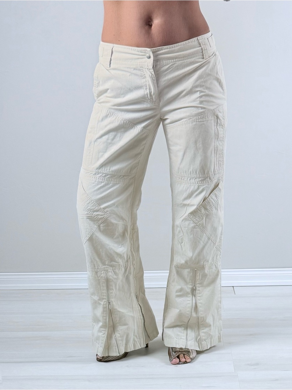Banana Republic Cream Wide-Leg Flare Utility Pants low rise